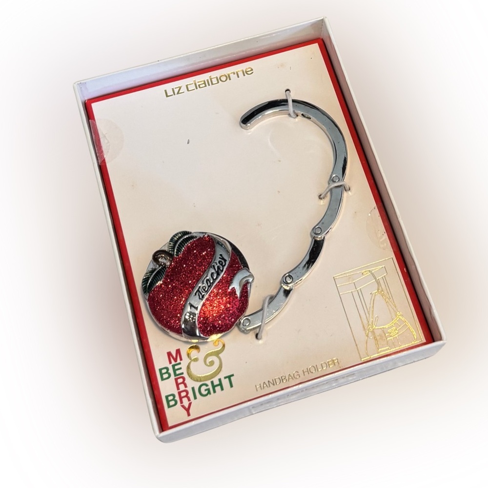 Liz Claiborne Red Glitter #1 Teacher Purse Hook, comes in box